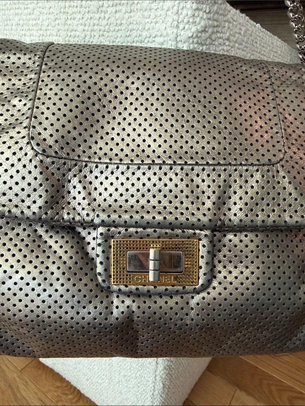 Vintage Chanel Perforated Leather Tote Bag - Picture 2 of 10